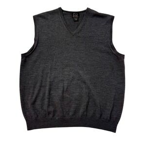 JOS A‎ BANK Mens Merino Wool V Neck Sleeveless Vest Sweater Size L Dark Gray